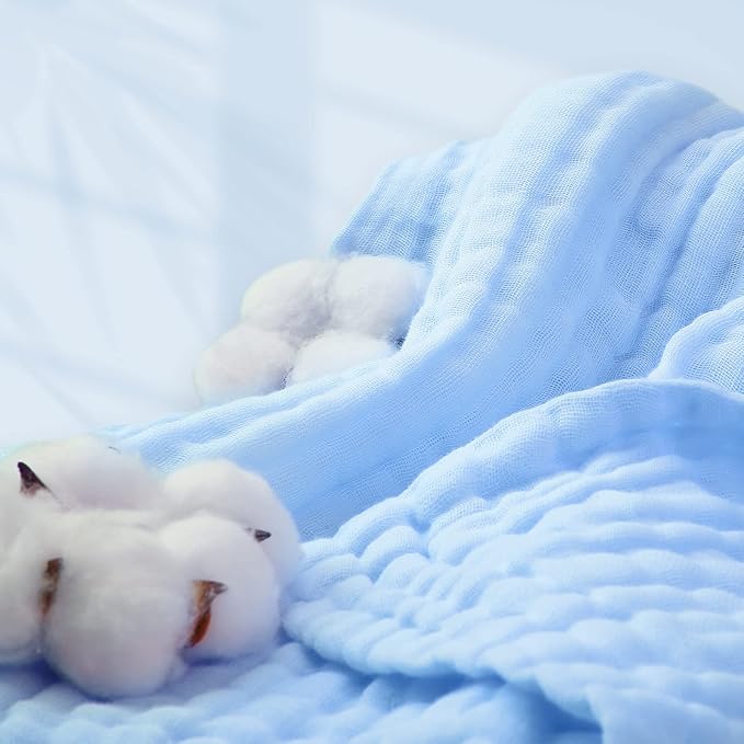 MUKIN Baby Bath Towels, Super Soft Cotton Receiving Blanket for Baby's Delicate Skin,2Pack Swaddle Blanket for Newborns Toddlers Boy Girl,Baby Registry as Shower (White+Blue)