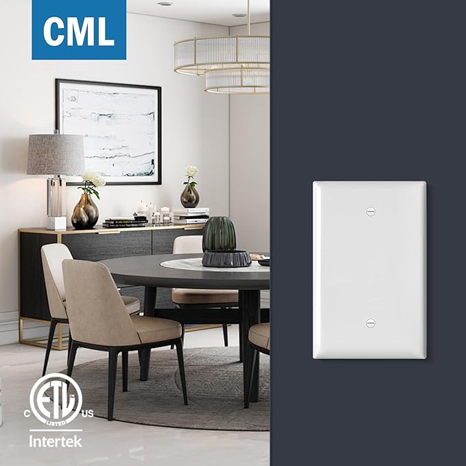 CML Oversized Blank Wall Plate, 6 Pack Jumbo Blank Outlet Covers, 1-Gang No Device Switch Plates, Over-Size 3.5” x 5.5”, Impact Resistant, Gloss White, ETL Listed