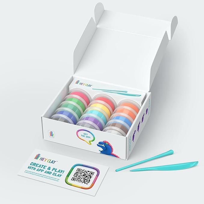 Hey Clay Mega Dinos Set - Colorful Modeling Air Dry Clay for Kids - Air Dry Clay Kit 15 Cans with Fun Interactive App