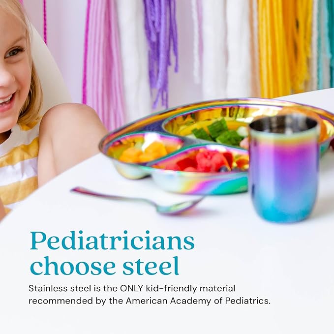 Ahimsa Stainless Steel Kids Cups - Pediatrician Designed Toddler Cup for Open Cup Training, 8oz, 100% BPA Free & Dishwasher Safe (Set of 4 Rainbow Cups)