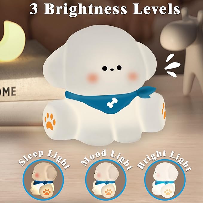 Squishy Nursery Puppy Night Light, Cute Silicone Light for Toddlers, Rechargerable Dimmable Soft Touch Bedtime Baby Night Light, Portable and Safe for Newborns