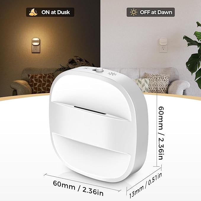 DORESshop Led Night Lights Plug Into Wall, 4 Packs Plug in Night Light Dimmable Mini with Auto Dusk to Dawn Sensor, 3000K Foldable Plug Nightlight Adjustable Brightness for Bedroom,Stairs,Hallway,