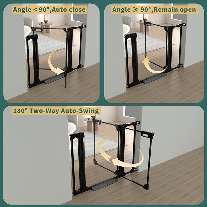 Clear Baby Gate 29.13-47.24" Wide Acrylic Safety Proof Dog Puppy Pet Barrier for Stairs, Transparent Adjustable Pressure Mounted No Drill Auto Close Indoor, Doorways, Hallway, Black