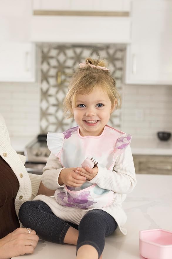 Tiny Twinkle Mess Proof Baby Bibs for Eating – Waterproof, Wipeable Toddler Bibs with Pocket – Baby Food Bibs for Girls & Boys(3 Pack,Cotton Candy)