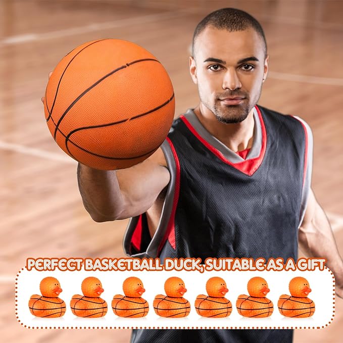 Deekin 24 Pcs Rubber Duck 2 Inch Bulk Sport Party Favors for Birthday Party Decorations Club Player Gift (Basketball)