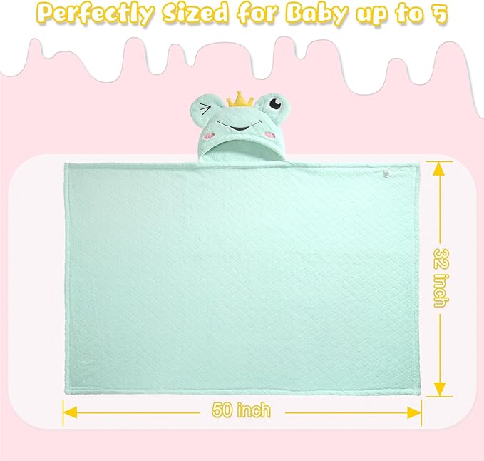 Hooded Baby Towels, 2-Pack Thick Absorbent Large 50"x 32" Baby Towels with Hood Aniaml for Children,Shower,Beach, Green & Orange Set