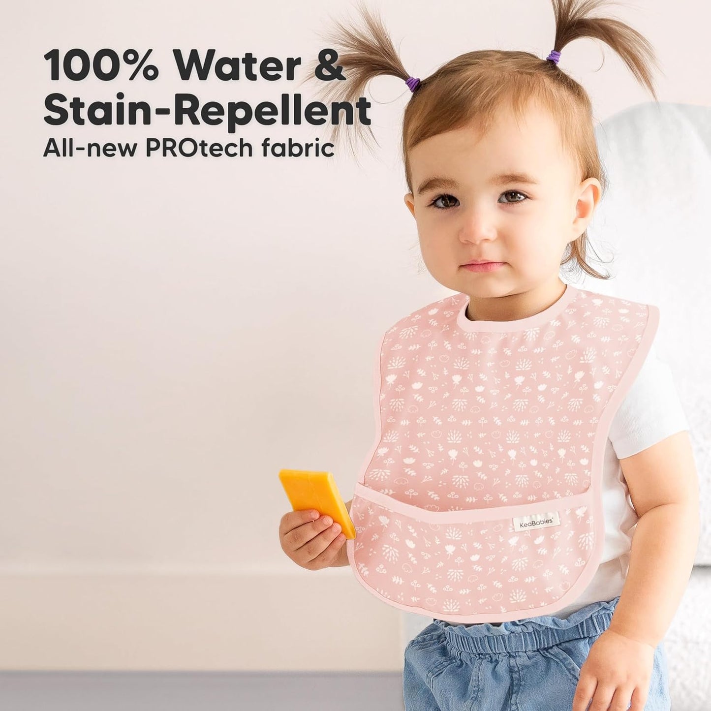 3-Pack Waterproof Baby Bibs for Eating - Lightweight Toddler Feeding Bibs with Large Food Catcher, Mess Proof, Food-Grade Baby Eating Essentials, Easy to Put On & Clean (Fleur)