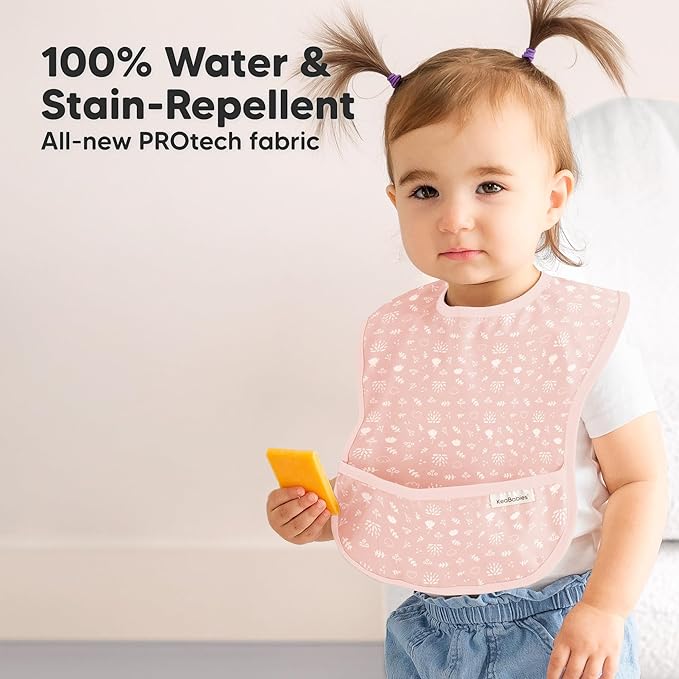 3-Pack Waterproof Baby Bibs for Eating - Lightweight Toddler Feeding Bibs with Large Food Catcher, Mess Proof, Food-Grade Baby Eating Essentials, Easy to Put On & Clean (Fleur)