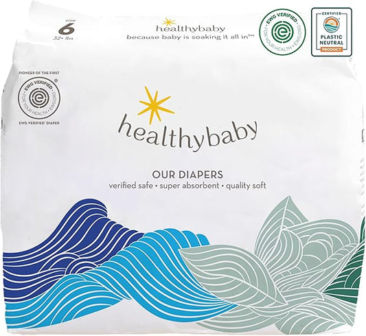 Our Diapers | EWG Verified Safe & Plant-Based Diapers | Leak Protection | Soft Organic Cotton Shell | Chlorine-Free Diaper for Sensitive Skin | Size 6 (27-35 lbs) 26 Count