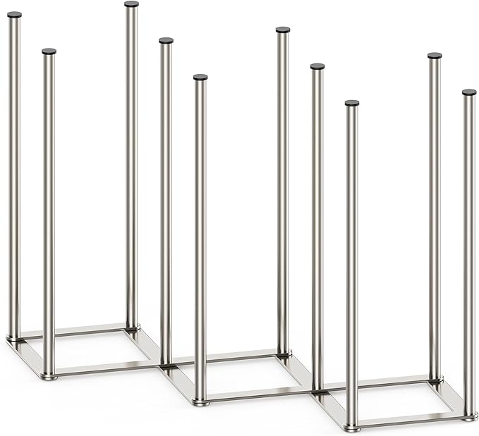 Foldable Baby Bottle Drying Rack-10 Poles Water Bottle Organizer for Cups,Travel Mugs,Silicone Bags- Collapsible Stainless Steel Bottle Rack Dryer (Silver)