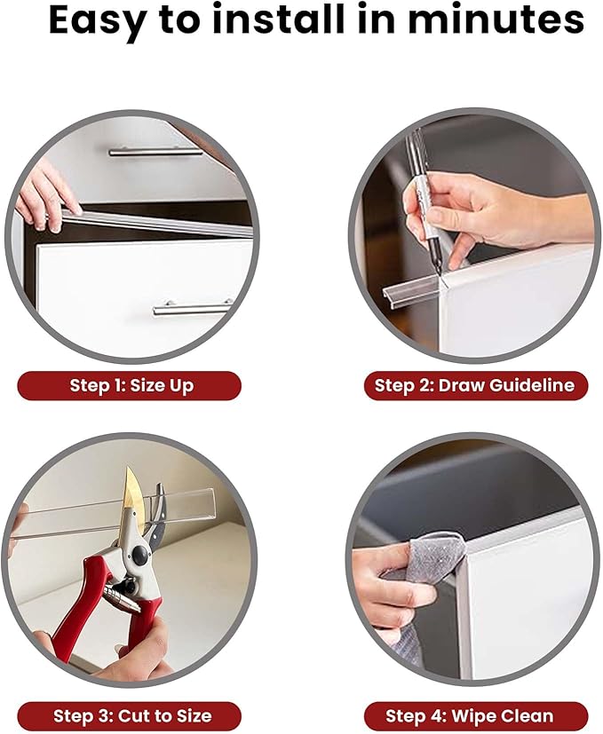 Cabinet Hero 7/8" Thick, 36" Length, Clear, Pack of 4 - Slimline Cabinet Edge Protector – Durable Slip-On Plastic Door & Drawer Edge Guard – Protects Shelves from Chipping, Discoloration & Breakage