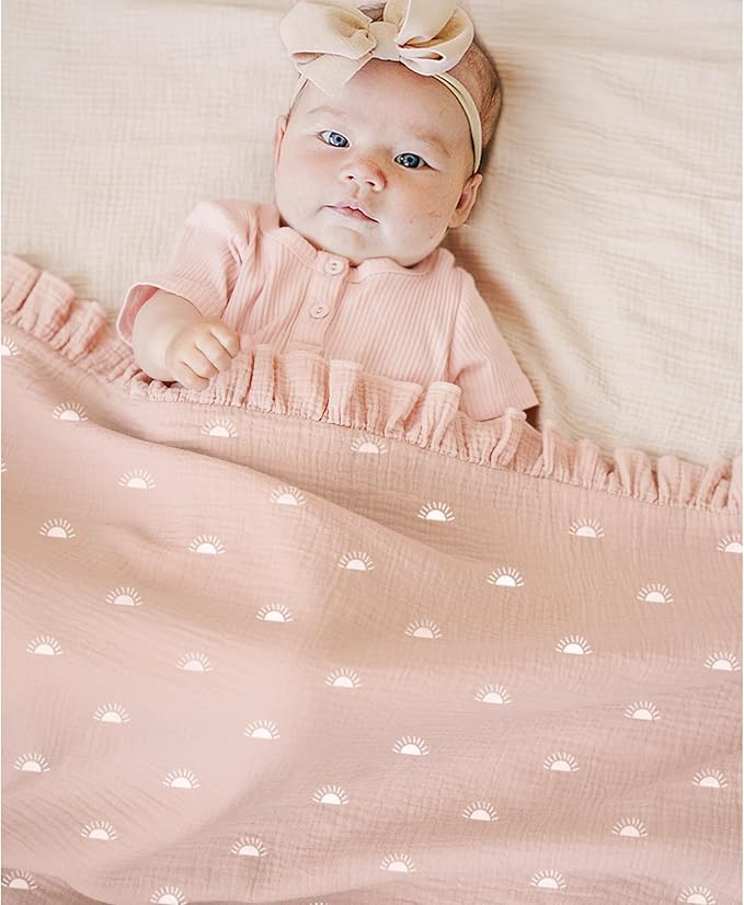 Konssy Flounce Muslin Baby Blankets, Cotton Crib Blanket for Baby Infant Toddler, Super Soft and Lightweight Nursery Blankets 40"x36" (Sun)