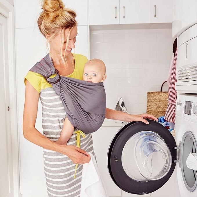 Mamaway Baby Ring Sling Carrier - Newborn and Toddler Sling (Supports up to 165lbs), IHDI Certified, Rayon & Linen Made, Soft & Breathable, Nylon 66 Safety Rings, Storage Pocket Design