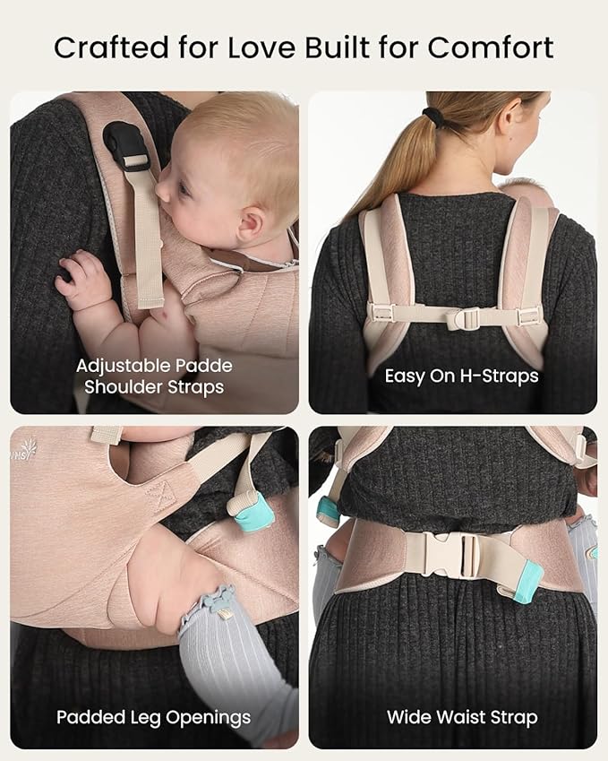 Grownsy Baby Carrier Newborn to Toddler (7-44lbs), Ergonomic & Cozy Wraps with One-Click Buckle, Head Support for Hands-Free Comfort, Dusty Pink