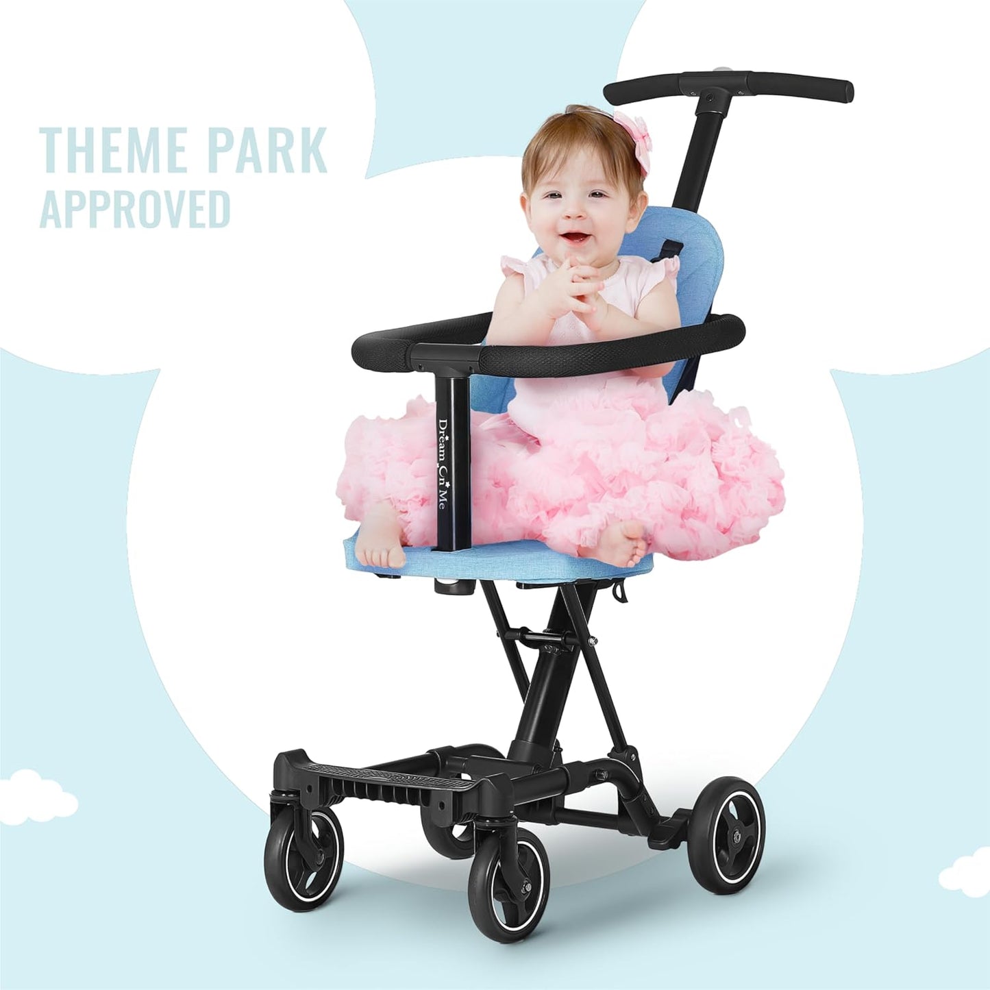 Dream On Me Lightweight and Compact Coast Rider Stroller with One Hand Easy Fold, Adjustable Handles and Soft Ride Wheels, Sky Blue