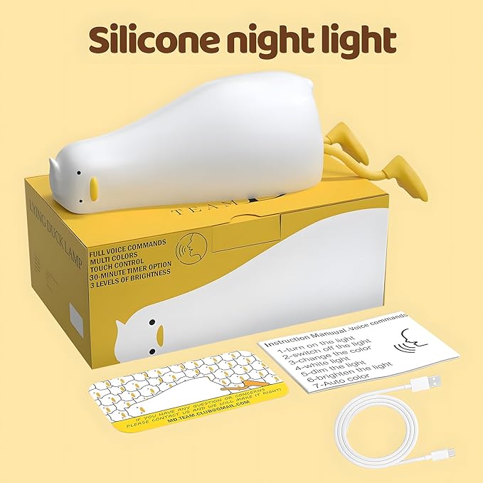 Lying Cute Duck Lamp Night Light for Kids,Cute Room Decor Silicone Duck Lamp for Baby,Night Lights for Baby Nursery,3-Colors USB Rechargeable Gift for Kids Boys and Girls Bedroom Decor