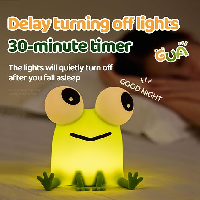 Frog Night Light for Kids, Cute Silicone Dimmable Nursery Night Light, Rechargeable Bedside Lamp, Portable Creative Gifts for Children, Teens, Girls, Boys Christmas Birthday