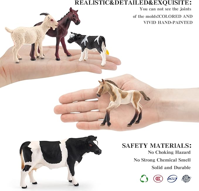 LC JoyCre Realistic Horses Cows Sheep Toys 6PCS Playset Cows Figurine for Toddlers Goat Figure Arab Foal Model Decoration for Birthday Party Collection for Kids
