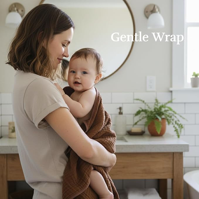 Premium 5-Piece Muslin Baby Towel Set: 43x43 Inches of Gentle Softness & Versatility, Ideal for Baby Girls & Boys' Delicate Skin – A Cozy Coffee & Soothing Blue Choice