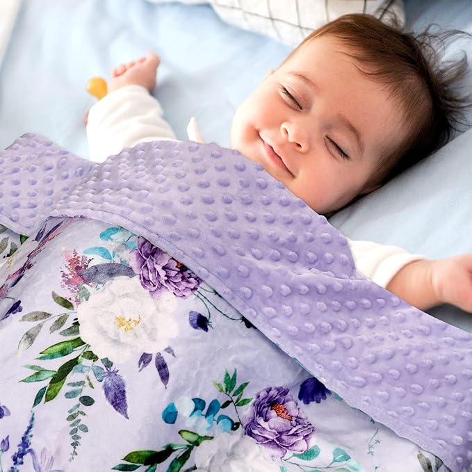 Baby Blankets for Girls Boys Soft Plush Minky Blanket 30x40 Inches with Double Layer Dotted Backing for Toddler Newborn, Purple Crib Blanket for Nursery, Baby Car Seat, Pet, Floral