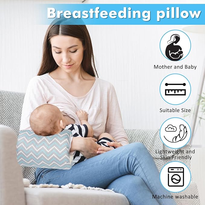 Nursing Arm Pillows for Breastfeeding,Baby Feeding Arm Pillow Portable and Washable for Travel, Soft Cotton Ergonomic Bottle Nursing Essentials（Blue Ripple）