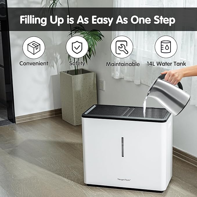 Evaporative Humidifiers |14.5 L(3.9 Gal) Tank for Whole Room Humidifier | 60 W Cool No Mist Humidifiers | 7 Speed | MAX Output 3000 ml/h | Auto Humid | Top Filling