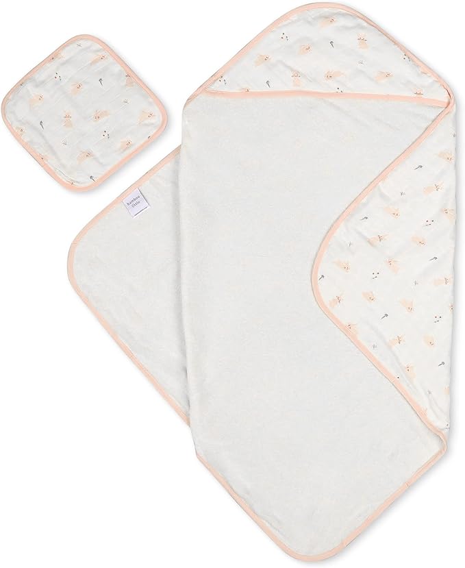 Bamboo Viscose Baby Hooded Towel & Washcloth Set for Babies and Toddlers, Soft & Absorbent, 70% Viscose from Bamboo, 30% Cotton Muslin - Imported (Bunny)