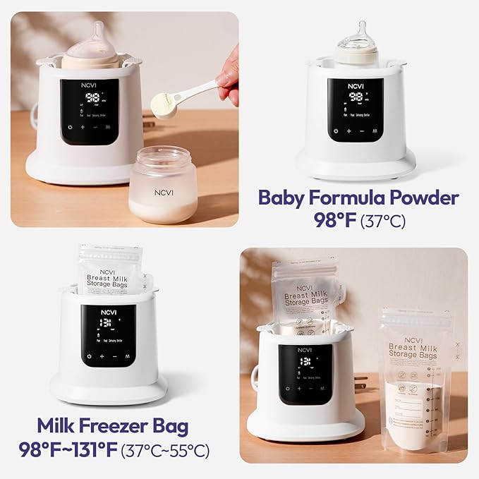 NCVI Baby Milk Warmer 3 Mins Fast Heating 8 in 1 Functions, Infant Breast Milk Bag Warmer with Timer and Precise Temperature for All Size Materials Bottles, Milk Freezer Bags and Pacifier Sterilize