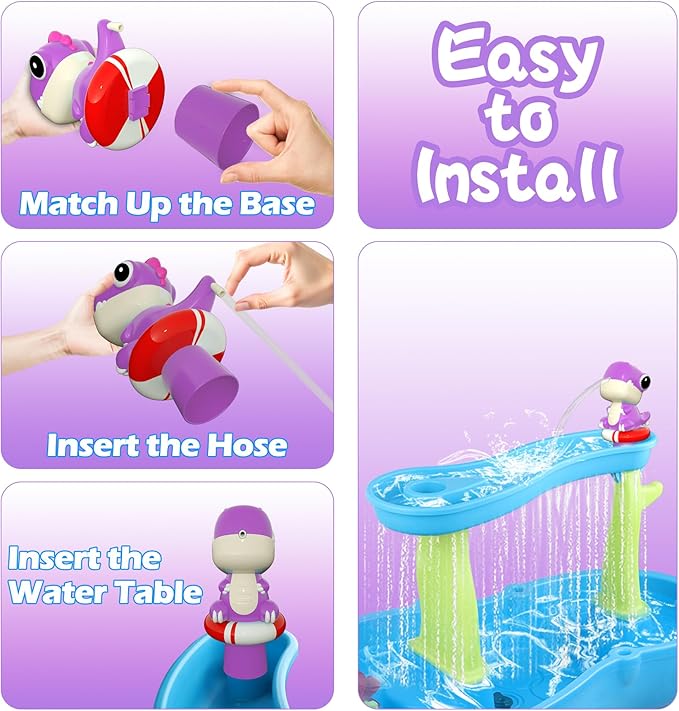 Dinosaur Water Table Pump Continuous Flow - Rechargeable Water Pump for Water Table Accessories - Summer Outdoor Water Play Toys - Battery Powered Water Pump Outside (Purple)