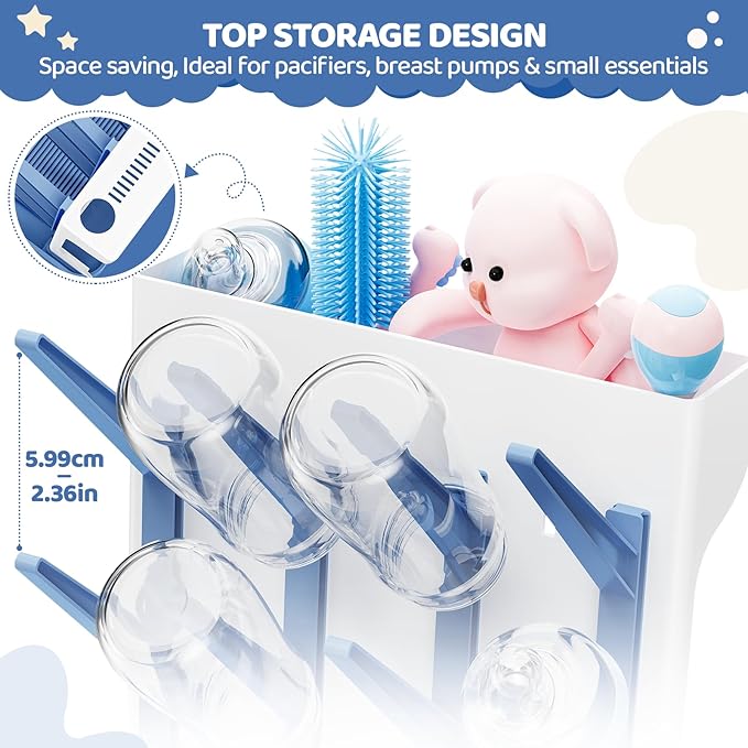 Baby Bottle Drying Rack, Baby Bottle Organizer for Countertop, Bottle Holder for Baby- Space Saving Standing Drying Rack for Baby Bottles and Brushes Part Cleaning (Blue)