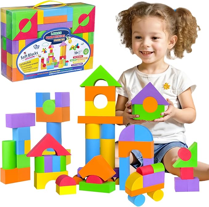 Large Foam Blocks for Toddlers 3-5 Years, Big Building Blocks Set, Soft Stacking Blocks, Education & Learning Montessori Toys for 3+ Years Old Boys&Girls (61PCS)