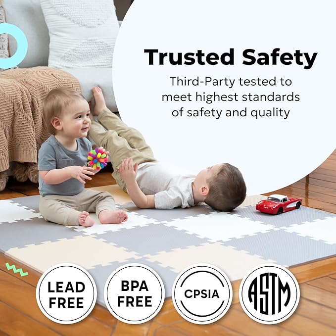 MioTetto Baby Play Mat, Soft Foam Floor Tiles for Kids. Adjustable Interlocking Foam Tiles, Fits with 50x50 Playpen Baby mat for Crawling & Development, Safe & Non-Toxic Playmat for Babies 6-12 Months