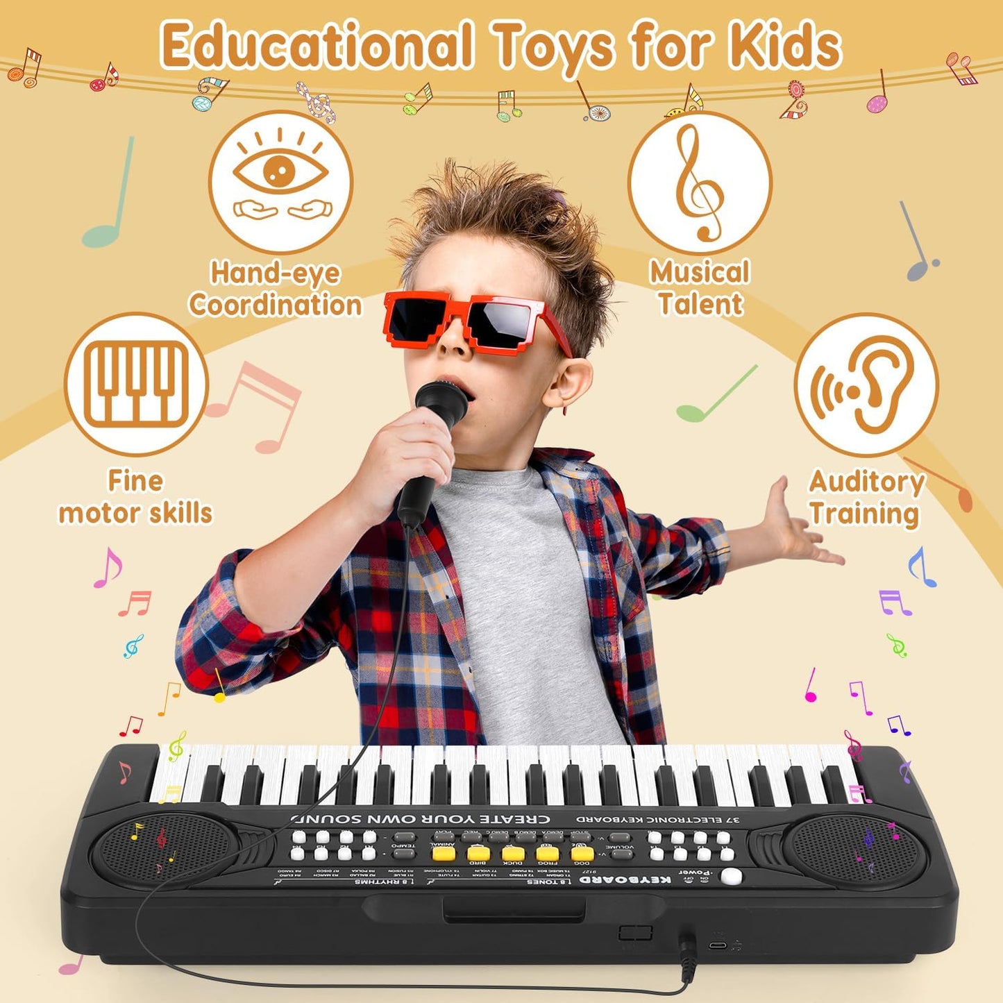 Kid Keyboard Piano - 37 Keys Piano Toys for Kids Beginners Electronic Pianos with Microphone Educational Musical Toy for 3 4 5 6 7 8 Year Old Boys Girls Gift