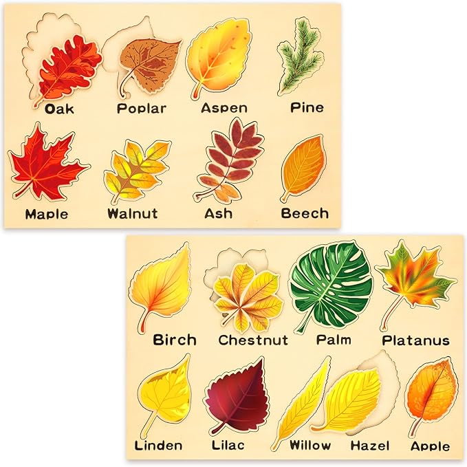 Kathfly 2 Pieces Leaf Wooden Jigsaw Puzzles Leaf Puzzle Montessori Toy Early Educational Learning for Birthday Gift Early Education School(Cute)