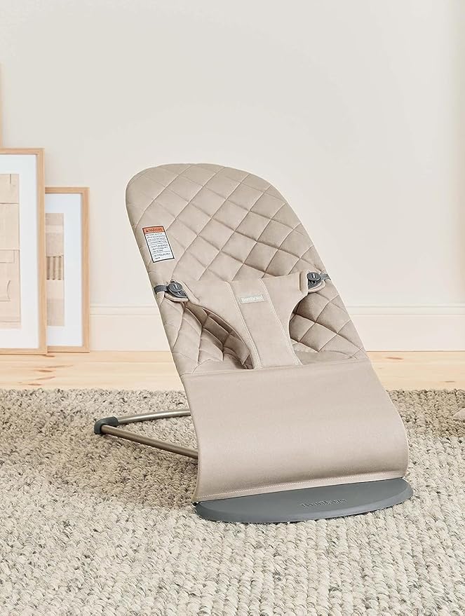 BabyBjörn Bouncer Bliss, Sand Gray, Woven, Classic Quilt | 2-in-1 Adjustable Baby Bouncer Seat and Toddler Chair, Newborn to Toddler (8-29 lbs), 4 Positions, Lightweight & Portable