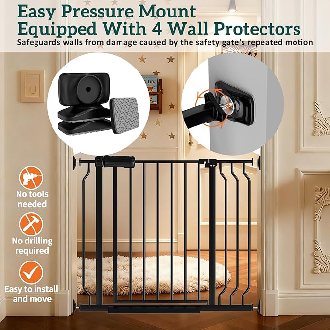 Extra Wide Baby Gates for Doorways 71.65"-85.82" Extra Wide Baby Gate Dog gate Pressure Mounted No Drilling with Walk-Through, Auto-Close & Dual-Direction Swing for Large Wide Opening Black