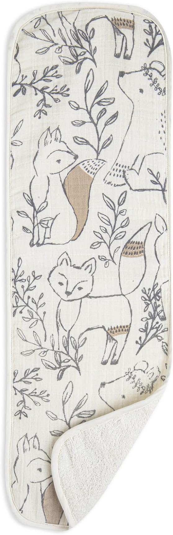 Crane Baby Muslin Burp Cloths Set, Woodland Animals, Gender Neutral Baby Gift, Absorbent Cotton Terry Backing, Machine Washable, 7" X 20"