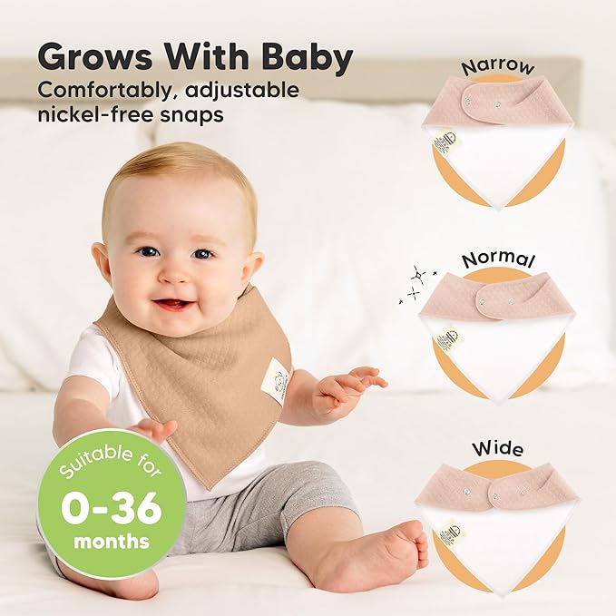 KeaBabies 8-Pack Bandana Bibs for Baby Girls, Boys - Organic Cotton Baby Bibs for Drooling & Teething Newborn, Toddler, Infant 0-36 months, Extra Soft, Absorbent Cloth with Snaps (Driftwood/Quin)