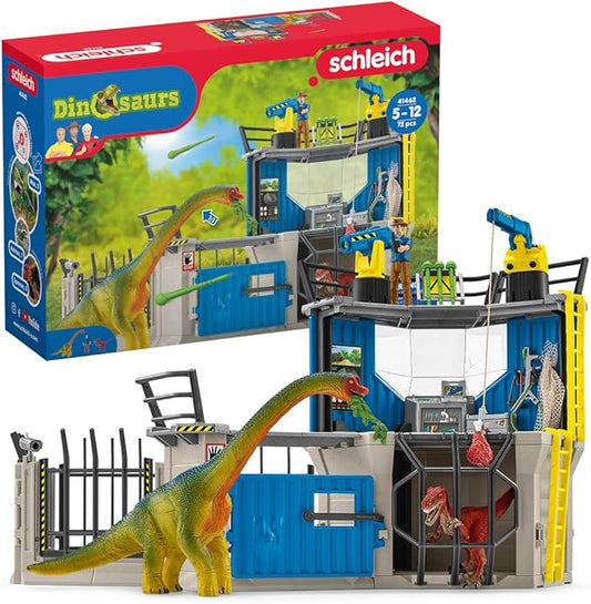 Schleich Dinosaurs - 72PC Large Dinosaur Research Station Playset - Interactive Toy Set with Action Figure and 2 Realistic Movable Dino Figurines for Boys and Girls - Kids Ages 5+ | 41462