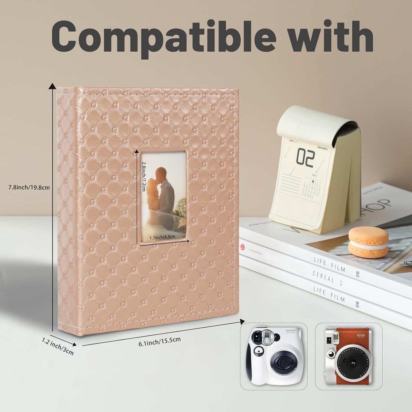 RECUTMS Polaroid Photo Album 208 Photos for Fujifilm Instax Mini Camera, 2x3 Inch Photo Album, Leather Cover with Window, for Instax Mini 12 11 9 40 90 8 7 Evo LiPlay Instant Camera (Brown)