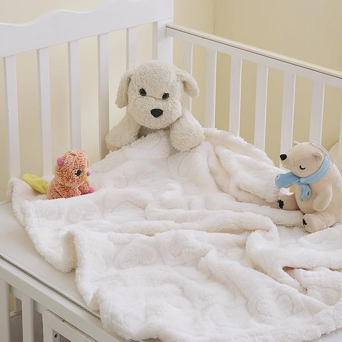 Soft Cozy Fleece Baby Blanket Heart Checkered Pattern Fluffy Plush Receiving Blanket for Newborn Infant Toddler, Warm Crib Stroller Blanket for Boys Girls 30"x40",Light Beige