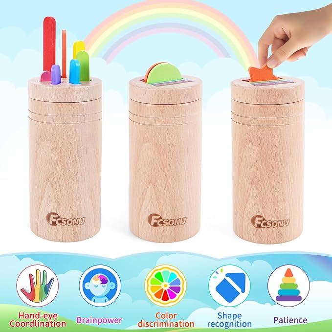 FCSONU Toddlers Montessori Toys for 1 2 3 Year Old Boys Girls, Wooden Learning Color Sorting Toys for Ages 2-4 Kids, Sensory Toys for Toddlers 1-3, Halloween Birthday for Baby 12-18 Month Old