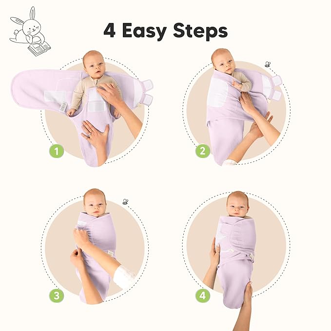 3-Pack Organic Swaddles for Newborns, Baby Sleep Sacks 0-3 Months - Baby Swaddle Wrap, Newborn Wearable Blanket, Infant Sleep Sack for Girls, Boys, Soft & Snug, Large Hook & Loop Closure (Soft Lilac)