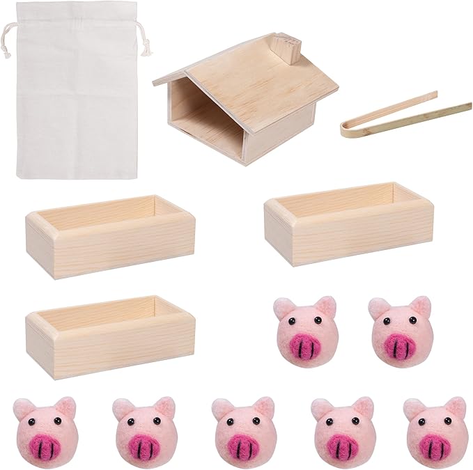 Sorting Stacking Wooden Toys for Toddlers, Montessori Pig Toy Toddler Sensory Bin Tool Toys, Wood Farm Toy House Fine Motor Skill Early Learning Preschool Educational Gift for Kids