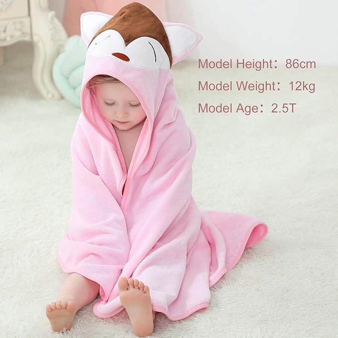 MICHLEY Unisex Baby Animal Hooded Bath Towel Soft Cotton Beach Swimming Bathrobe for 0-6T, Pink Fox
