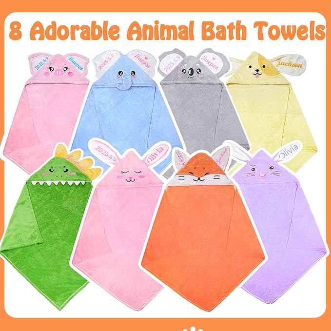 Custom Hooded Bath Towel with Name, Personalized Highly Absorbent Bunny Towels, Baby Bath Towels for Girls Boys, Brithday for Baby, Toddler, Newborn (Orange-Fox)