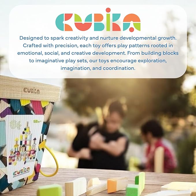 CUBIKA 100 Piece Wooden Blocks Construction Kit– Montessori-Inspired Stacking Toy for Toddlers and Kids– Durable Wooden Blocks for Creativity, Fine Motor Skills, and Early Learning
