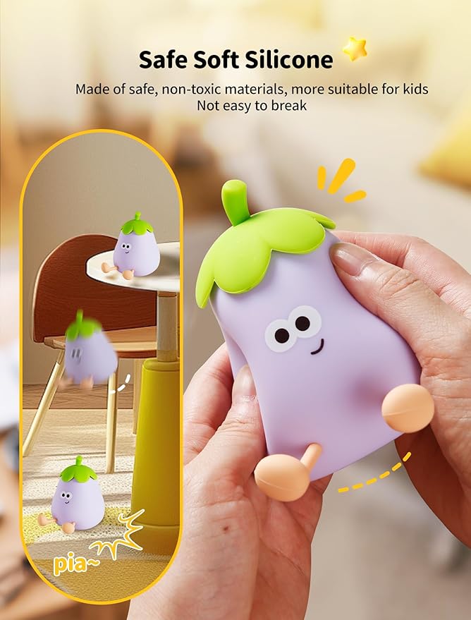 Eggplant Night Light for Kids, Nursery Night Lights, Bedside Touch Lamp, Cute Silicone Nightlight for Baby Toddler, 3 Level Dimmable Soft Night Lamps Gift for Bedroom Kids Room Decor