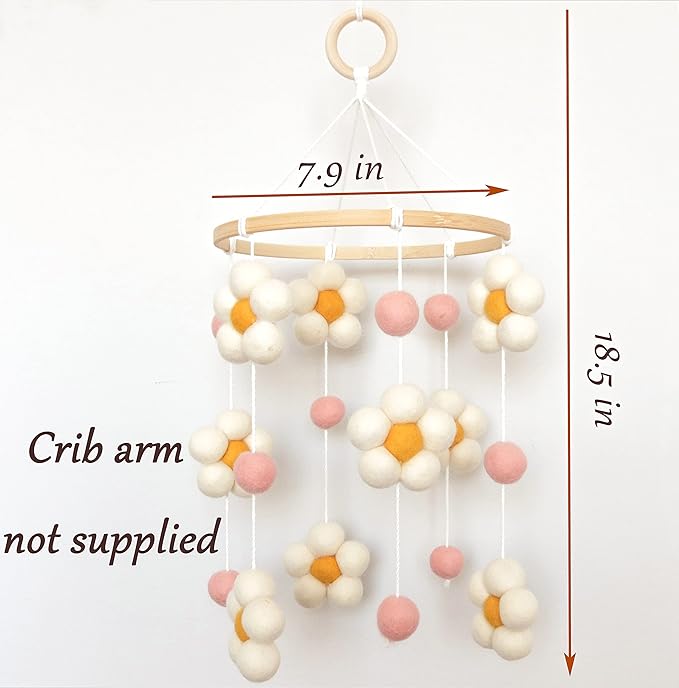 Daisy Mobile for Crib Boho Baby Crib Mobile for Girls Pink Felt Flower Baby Mobile for Crib