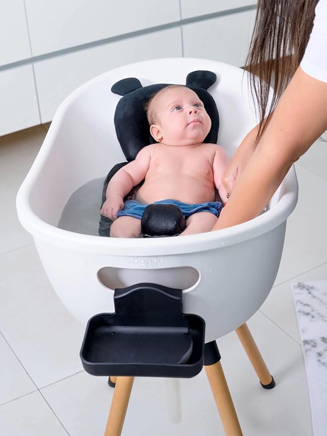 Luxury Baby Bathtub with Wooden Stand – 3-Stage Convertible, Ergonomic & Back-Saving Design (Black Bundle (Modern))